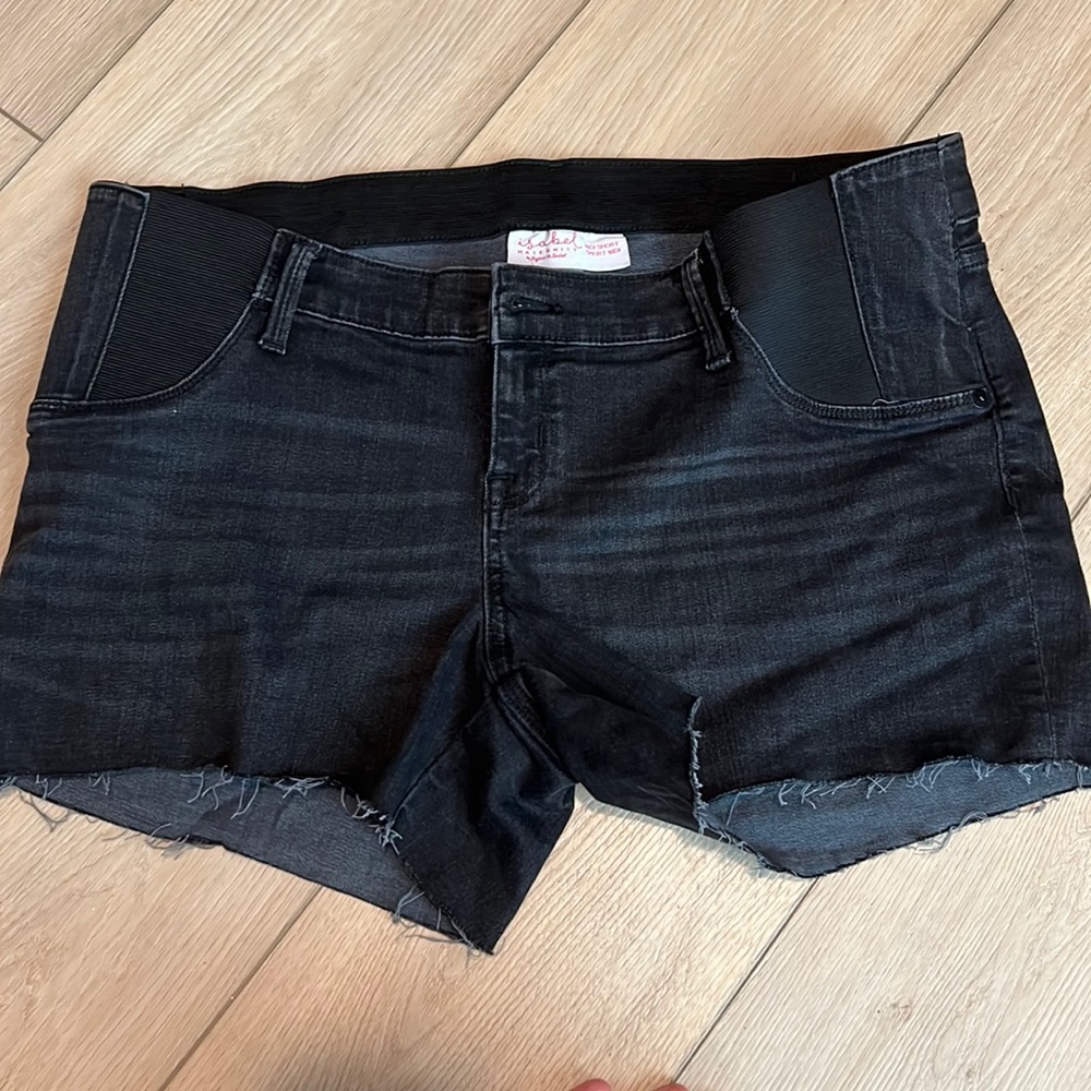 Isabel Maternity midi denim shorts; distress black; underbelly